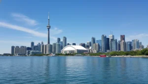 Toronto skyline with the CN Tower seen from Lake Ontario